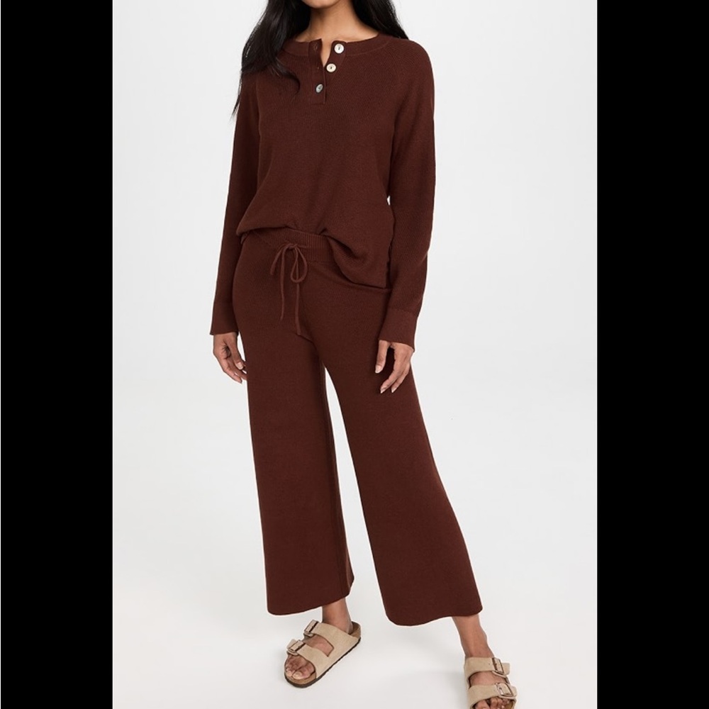 Rails Piper Russet Henley and Wide Leg Pants Cotton/Cashmere Sweater Set